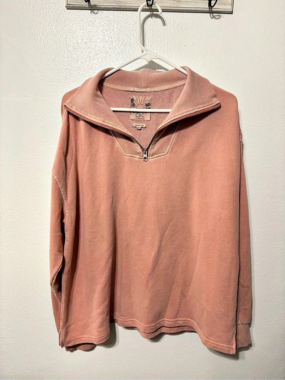 C&C California Sunwashed Fleece Quarter Zip Sweatshirt Pink